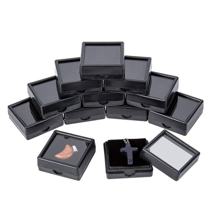 BENECREAT 24 Pack Black Gemstone Display Box Jewelry Box Container with Clear Top Lids 1.57x0.6 for Festival Treat, Gems, Coins, Diamond, Gift Packing