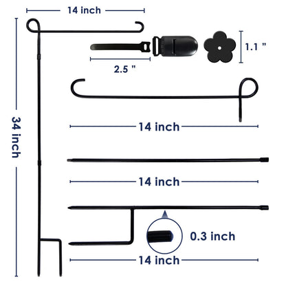YEAHOME Garden Flag Holder Stand, Premium Yard Flag Holder Weather-Proof Metal Powder-Coated Flagpole with Clip and Stopper for Christmas Garden Flag, Outdoor Garden Decor Decoration