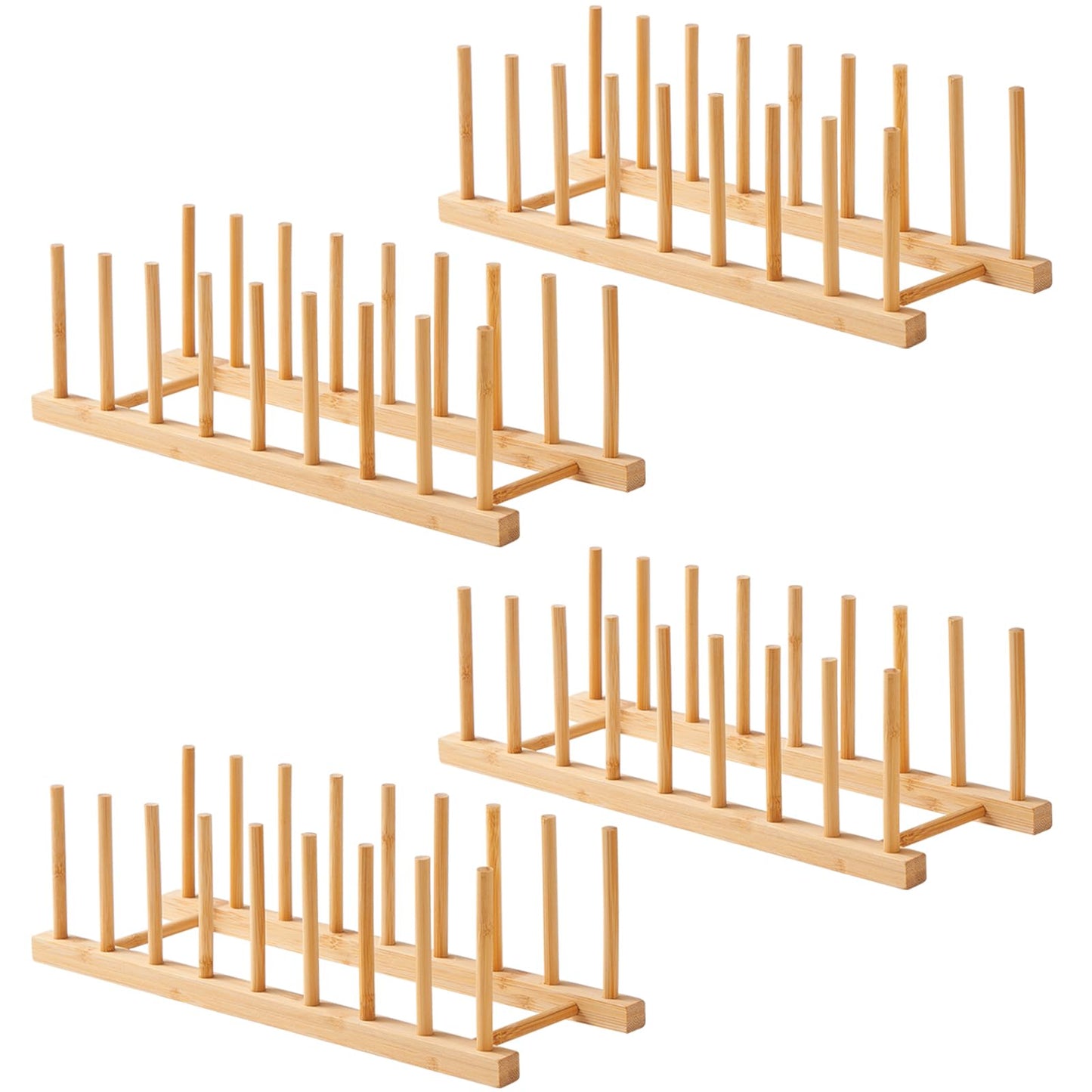 NOVAYEAH 4 Pcs Bamboo Wooden Dish Rack-Plate Pot Lid Cutting Board Organizer Holder Rack for Cabinet-Kitchen Cabinet Organizer for Dish, Pots, Lids, Bowls, Bottles, Books, and Puzzle