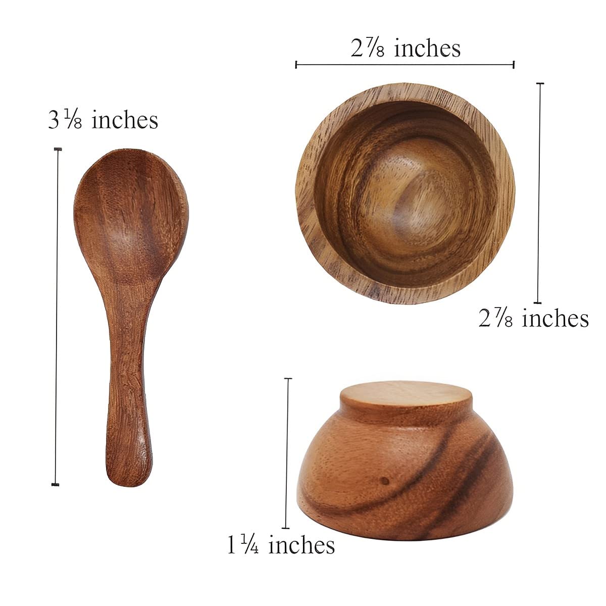 BestySuperStore Set of 4 Small Round Acacia Wooden Bowls 2⅞ Inch Diameter With Spoons - Stackable Mixing Bowl for Salad Soup Snack Salsa Dip Sauce Charcuterie Wood Tableware Sets for Decor and Serving