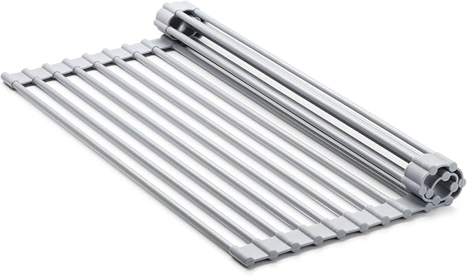 HIC Kitchen Silicone Over-Sink Roll-Up Dish Drying Rack, Reinforced Heat Safe