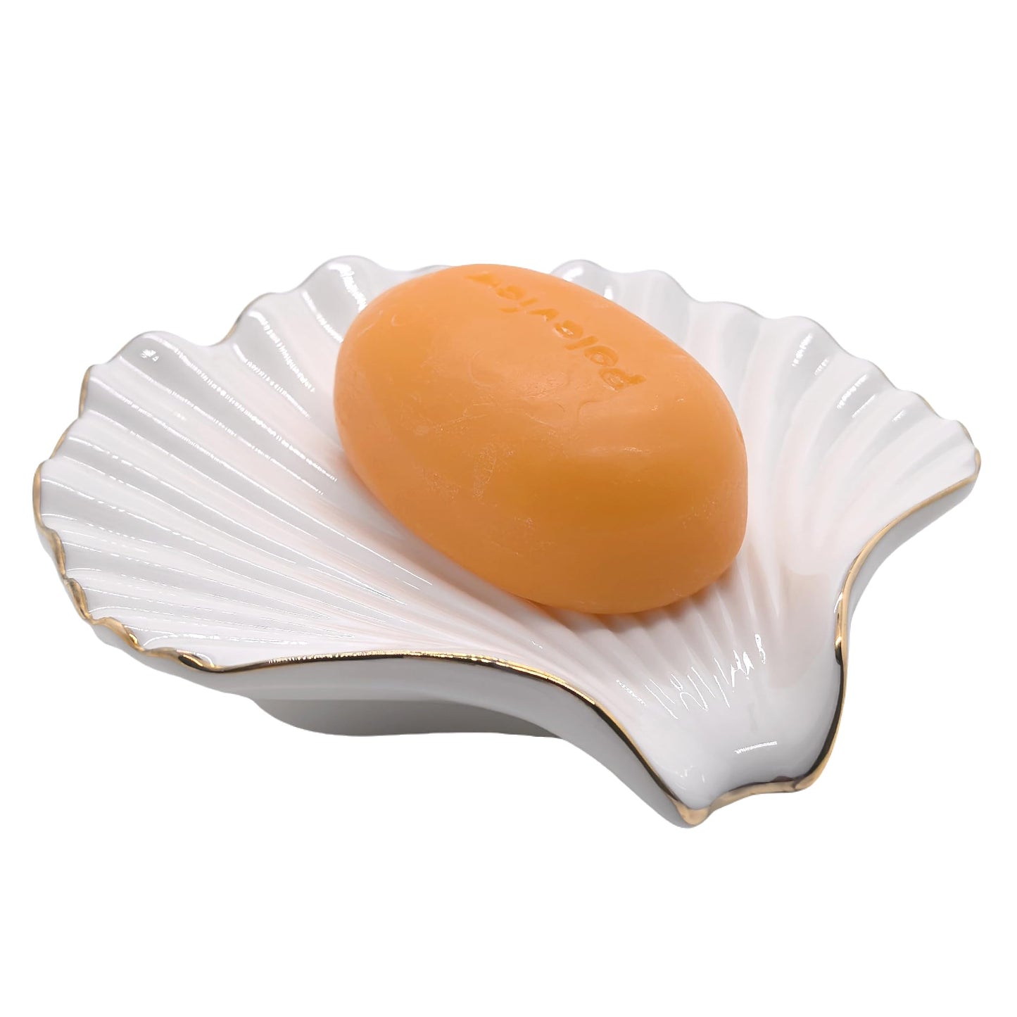 Ceramic Soap Dish Self-Draining Lotus Leaf Soap Holder Soap Saver for Bathroom,Kitchen,Sink,Bathtub(Shell White)