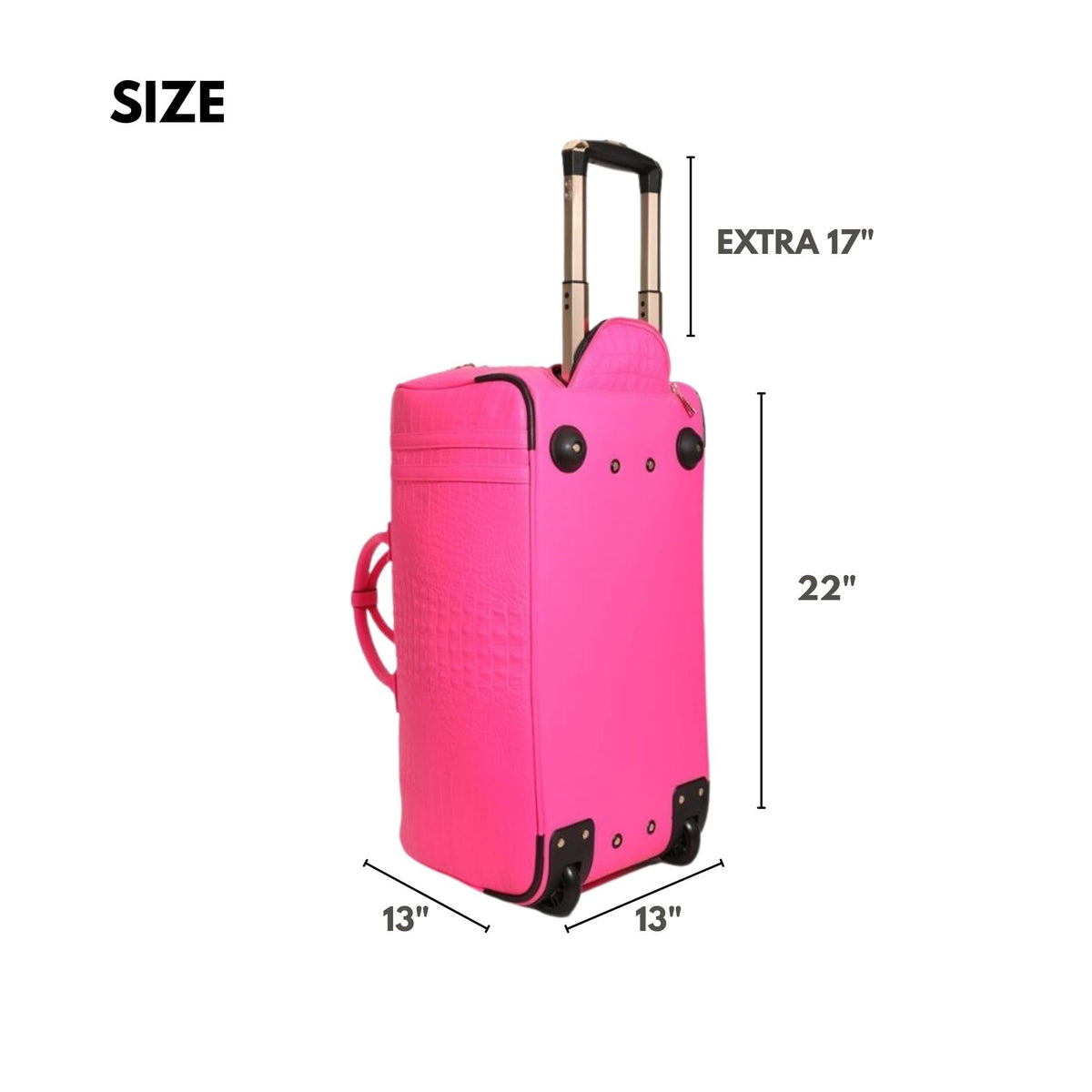 Tote&Carry Apollo 2 Large Rolling Duffle Bag with Wheels, Carry-On Roll Duffel for Travel, Gym, Sports, Daily, Weekend & All-Purpose Use for Men & Women (Crocodile Skin, Neon Pink)