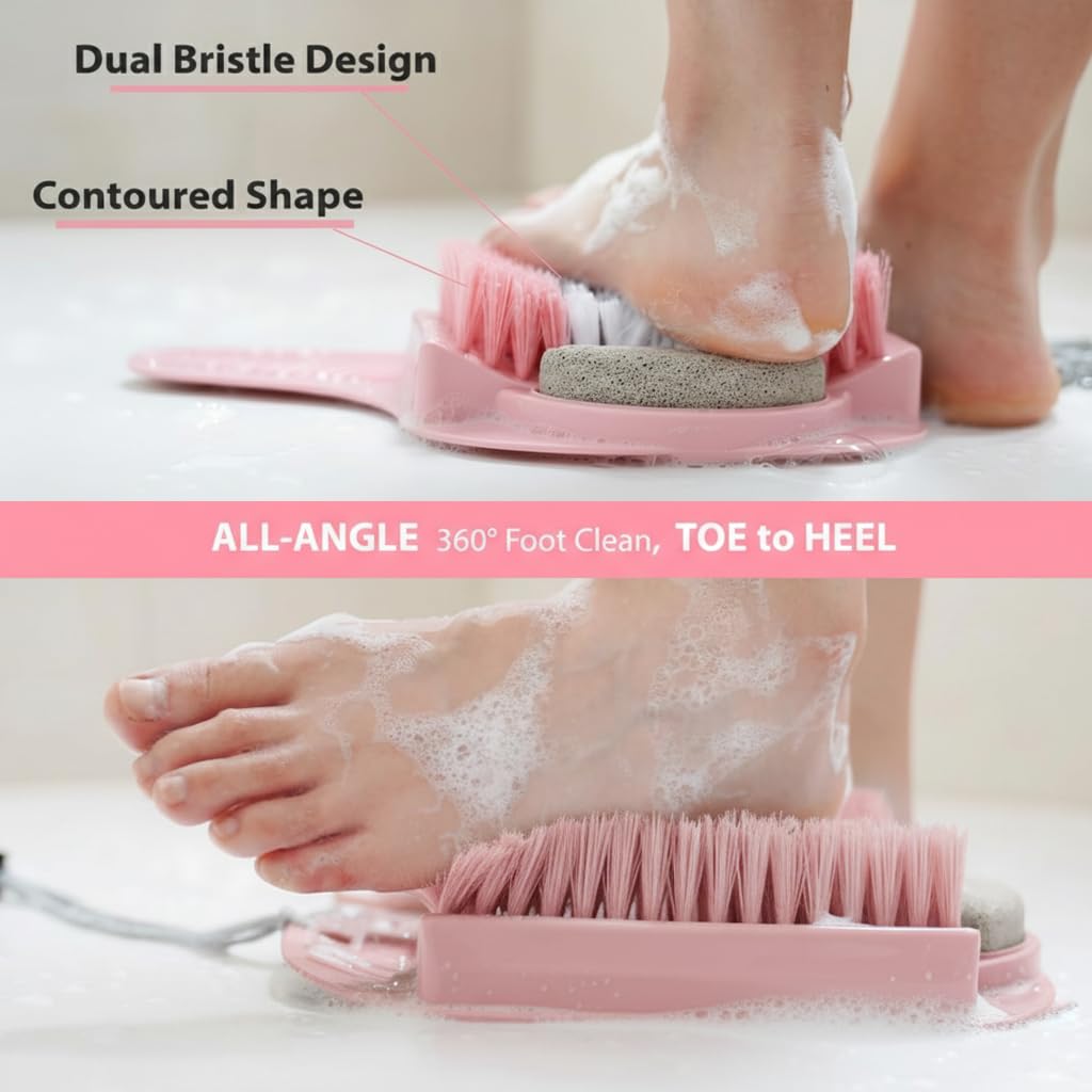 Efforest Shower Foot Scrubber Mat with Pumice Stone - Cleans, Smooths & Removes Dead Skin on Foot Without Bending, Foot Callus Remover with Non-Slip Suction Cups, Foot Scraper for Shower & Bathtub