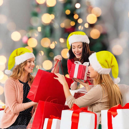 QZMCEAGS Yellow Christmas Hat, Santa Hat, Xmas Holiday Hats for Unisex Adults, Comfortable Plush Classic Santa Claus Hats, Christmas New Year Festive Holiday Party Supplies