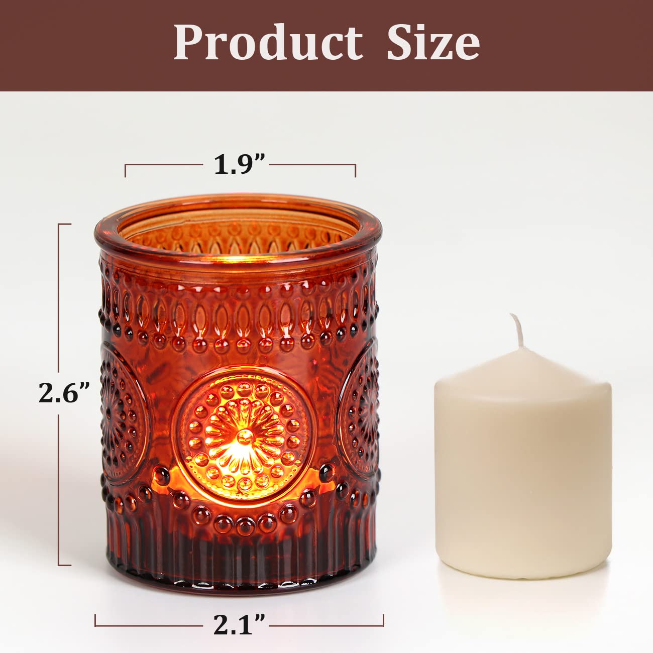 Lanttu Amber Votive Candle Holder Set of 12, Glass Tea Light Candle Holders for Home Table Centerpiece, Dinner Parties, Weddings Decor