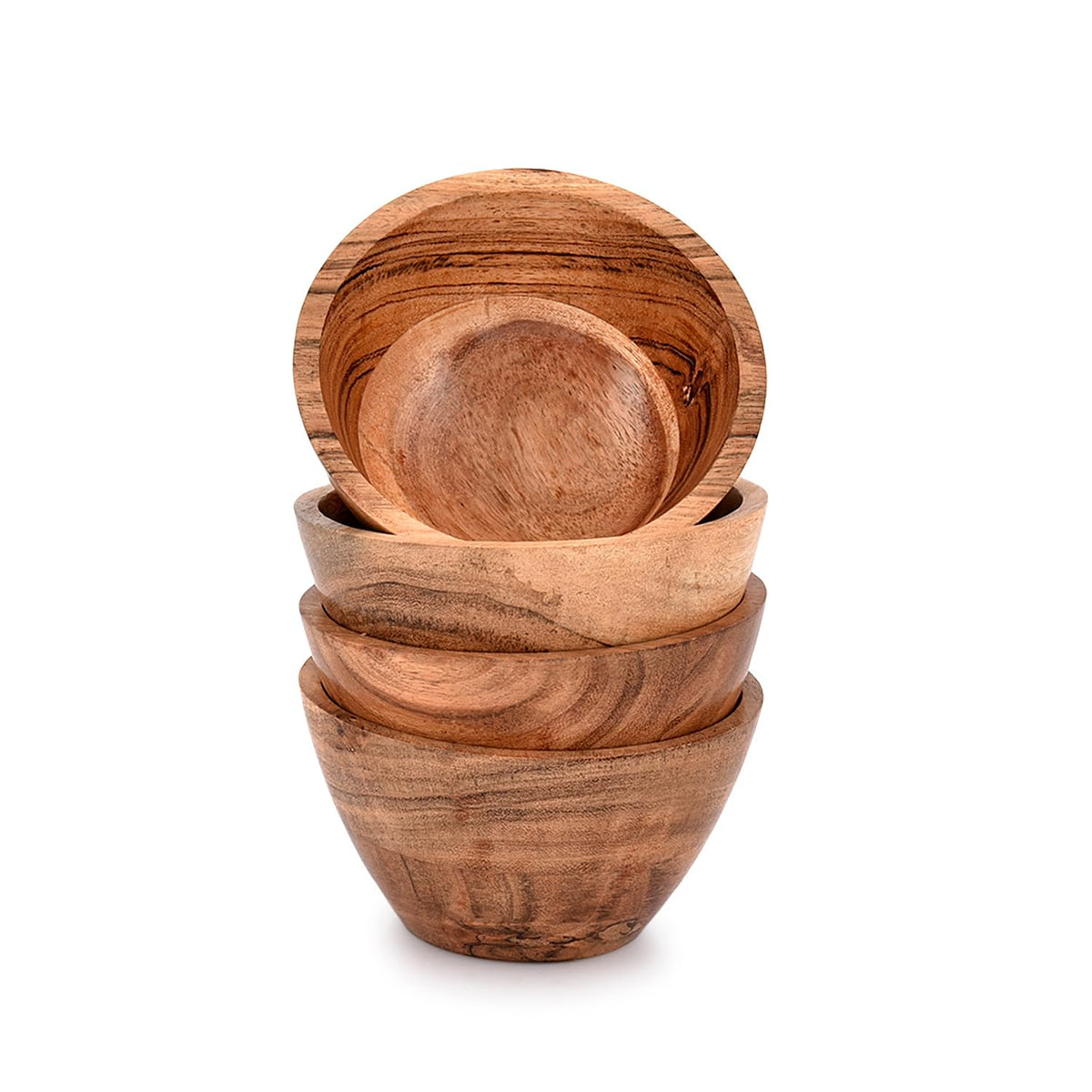 NIRMAN Acacia Wood Bowl Sets of 4 for Kitchen Meal Party and Nuts, Candy, Appetizer, Snacks, Olive (4.5" x 4.5" x 2.5")