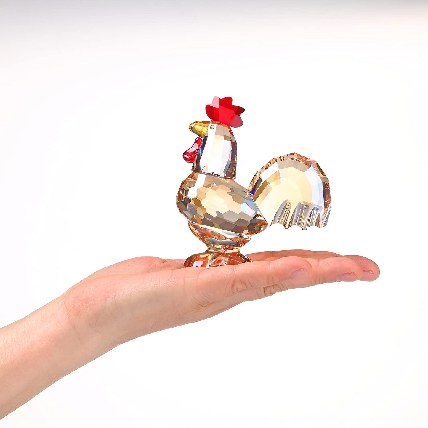 Crystal Rooster Animal Collectible Cute Figurine Ornament Gifts Home Decor (Gold)
