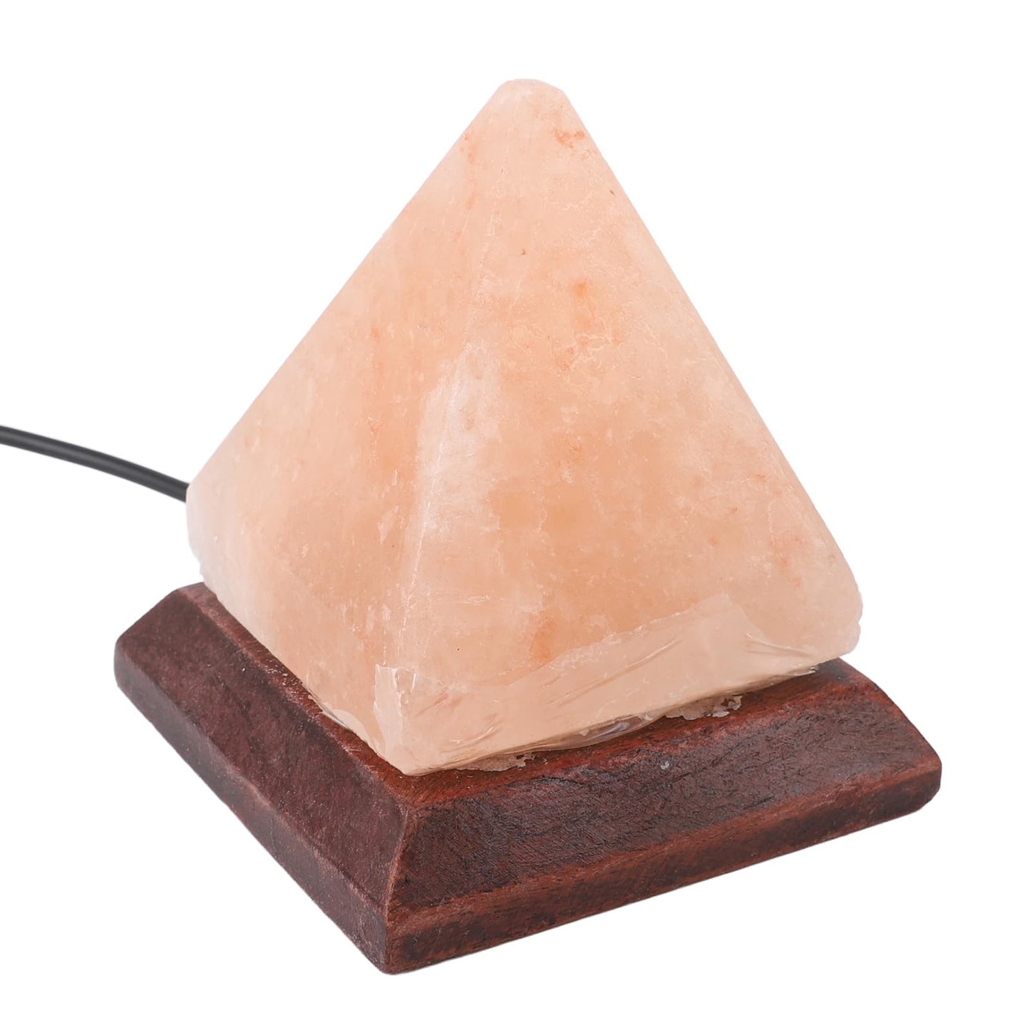 Handcrafted Himalayan Salt Pyramid Lamp with USB RGB Base Wooden Stand Mood Light for Bedroom Office Meditation Space