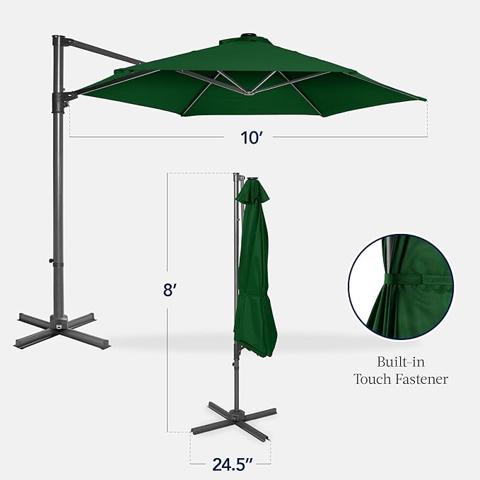 Best Choice Products 10ft Offset Cantilever Hanging Market Patio Umbrella, Smooth 360° Rotation, 8 Sturdy Ribs, Easy Adjustment - Green