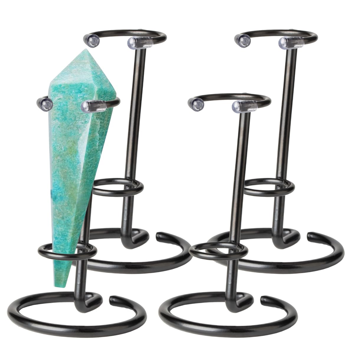 Gimvanic 4 Pcs Crystal Wand Stand, 4" L x 4" W x 5.12" H in Mineral Display Stand, Small Iron Crystal Stands for Display (Black, Large)