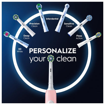 Oral-B Pro 1 Electric Toothbrush For Adults, With 3D Cleaning, 1 Toothbrush Head, Gum Pressure Control, 2 Pin UK Plug, Pink, Travel Electric Toothbrush, Rechargeable Toothbrush For Adults