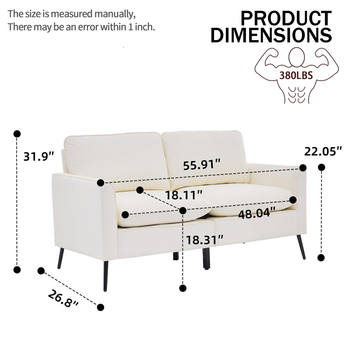 KEIKI Faux Leather Sofa Couch, Living Room Furniture Sectional Sofa Sets of 3 Pcs, Mid Century Modern Decor Sofa Couches, Loveseat & Accent Chair for Small Space, Apartment, Office, Cream White