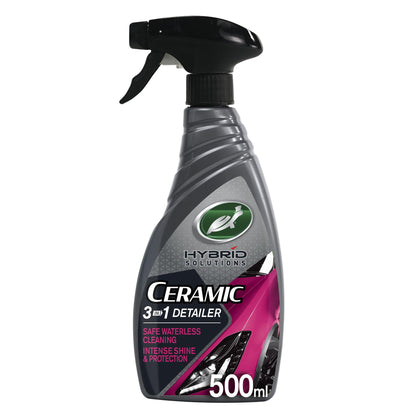 Turtle Wax Hybrid Solutions Ceramic 3-in-1 Detailer, Waterless Car Detailing Spray, 500ml, Pack of 1, Fruity Scent, Acts as a Car Wash, Ceramic Polish and Wax, Leaving a Long Lasting Shine