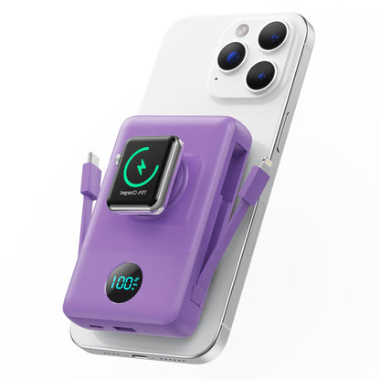 Magnetic Portable Charger for iPhone with Built-in Cables, 6-in-1 10800mAh Power Bank with iWatch Charger & LCD Display,25W PD Fast Charging Battery Pack for Magsafe,iPhone 16/15/14/13/12,Apple Watch