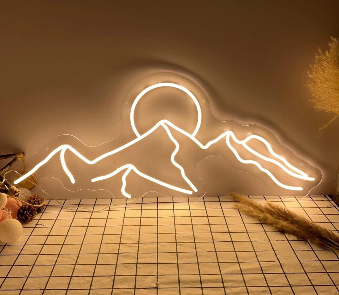LED Decorative Lights USB Mountains Sunrise Sunset Led Neon Signs Home Decoration Wall Art Holiday Gift Brightness Adjustable 16.5''x11.8''