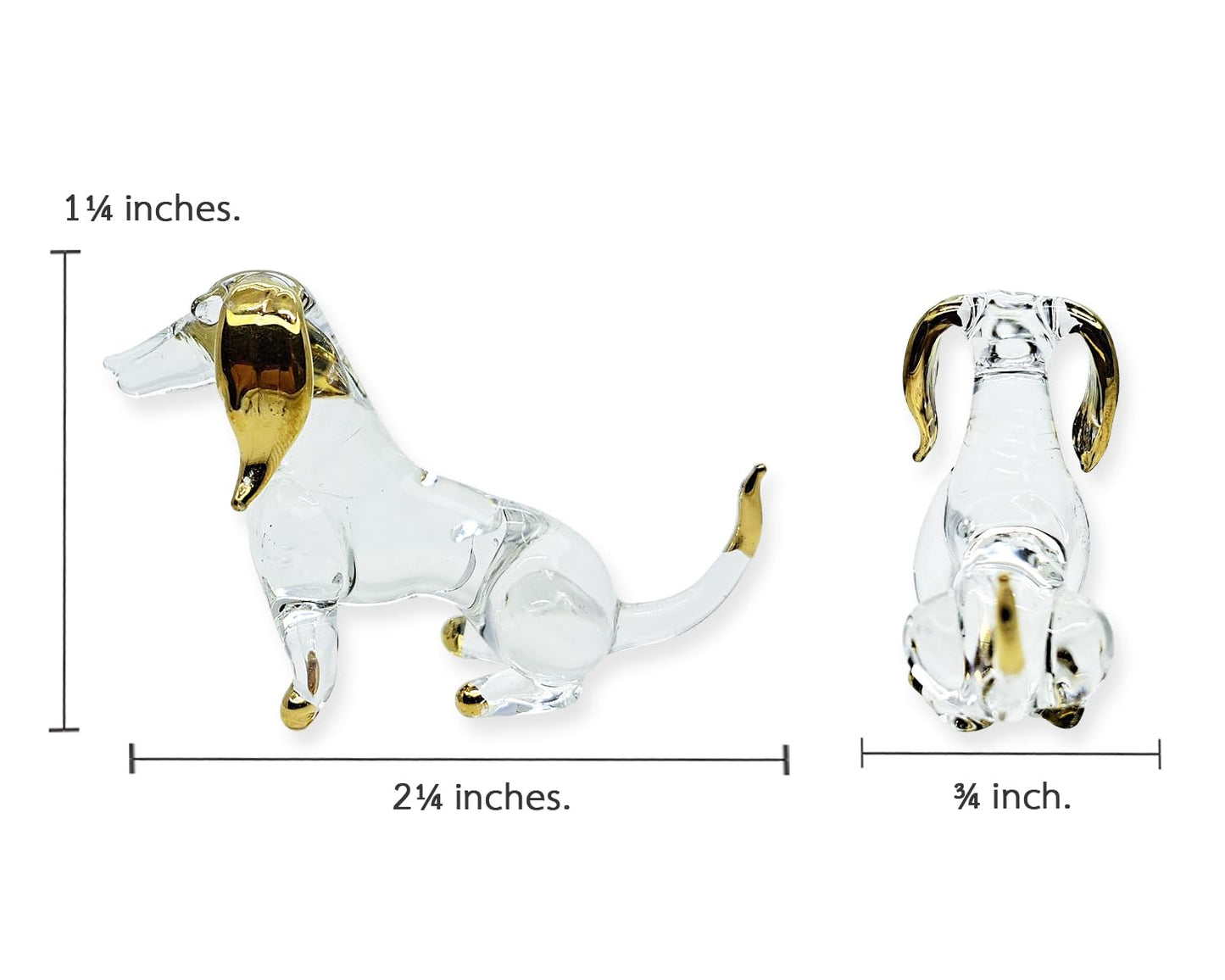 WitnyStore Tiny 2¼" Long Clear Gold Sitting Dachshund Figurine - Miniature Hand Blown Painted Glass Dogs Puppy Hound Canine Domestic Pet Animals Crystal Decorative Collectibles Figurines Décor Gifts