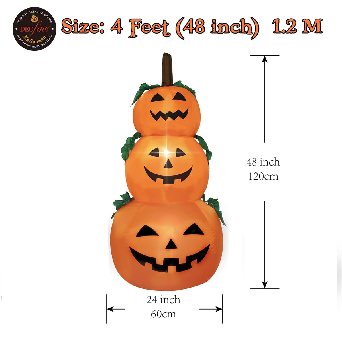 Decfine Halloween Blow up Inflatable Pumpkin Decoration-Lighted Inflatable Pumpkin for Home Yard Garden Indoor and Outdoor Decoration with Built in Fan and Anchor Ropes (3 Halloween Pumpkin)