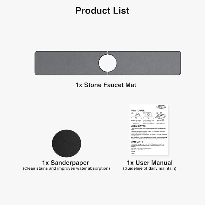23.6" x 4" Stone Faucet Mat for Kitchen Sink, Quick Drying Diatomite Sink Tray