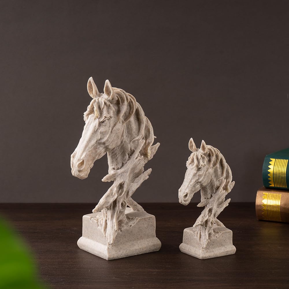 Yahu Lando Creative Art Retro Horse Head Ornament,Resin Statue Ornaments,Abstract Style Sculptures,Living Room Dining Desk Decorations,Bookshelf Decorative Objects,Office Decor(7.9"/Sandstone)