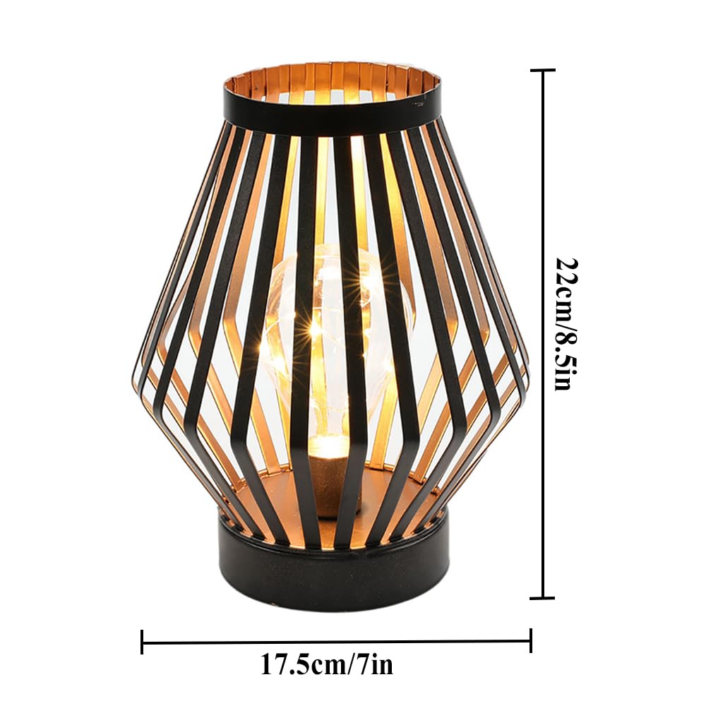 JHY DESIGN 8.5“H Metal Cage LED Lantern Battery Powered Cordless Accent Light with LED Edison Style Bulb Great for Weddings Parties Patio Events Gifts for Indoors Outdoors