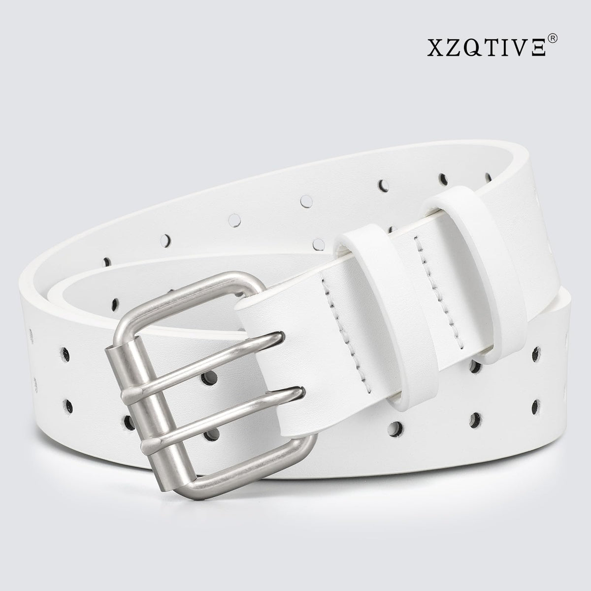 XZQTIVE Men Dual Holes Belt For Jean Pant Casual Leather Belts With Double Prong Buckle