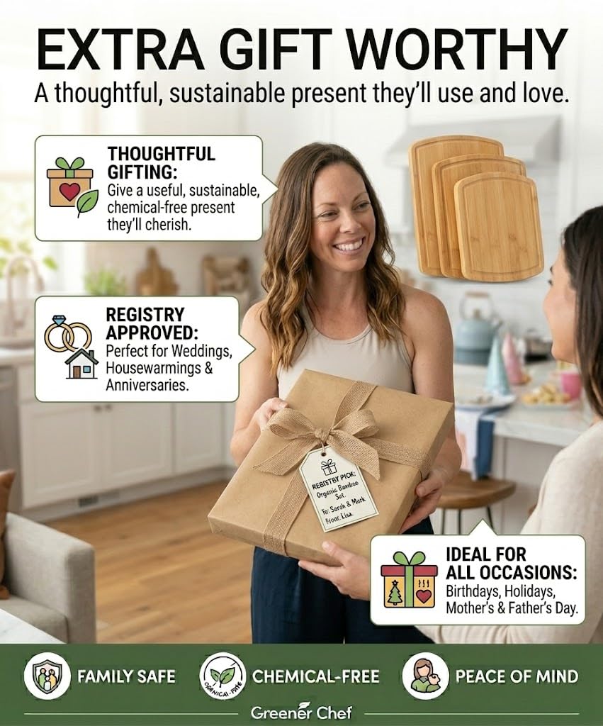 Greener Chef Luxury Bamboo Cutting Board Set of 3 with Glue-Free Surface Technology - Extra Spacious Wood Cutting Boards for Kitchen and XL Chopping Board Set - Replacements for Life