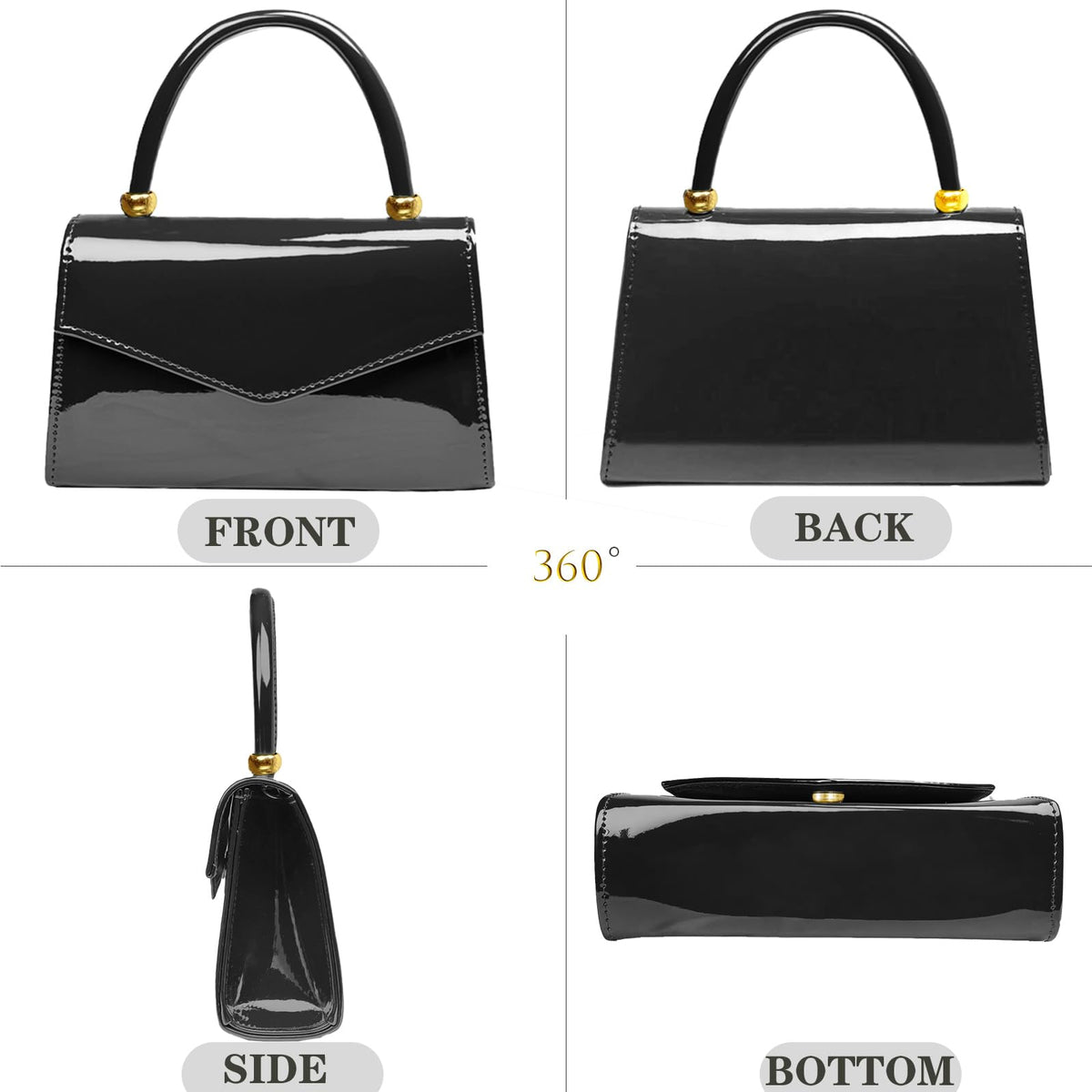 BYWAUQI Evening Patent Leather Handbag Purse Formal Women's Clutch Bag Top Handle for Wedding Party Prom Cocktail(Black)