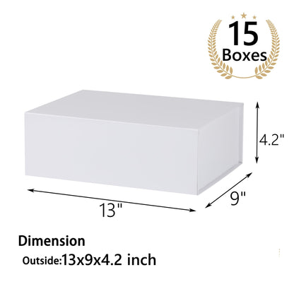 MUMUPACK 15 Pack Magnetic Gift Box With Lid 13x9x4.2,White Gift Boxes Bulk,Luxury Bridesmaid Proposal Box,Small Magnetic Closure Box Boxes For Presents,Wedding,Business