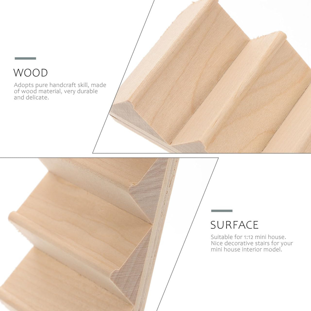 Artibetter Mini Staircase Wooden 1/12 DIY Stairway Accessory Model Without Armrest for Mini House Scene 1Pc (Pack of 2)