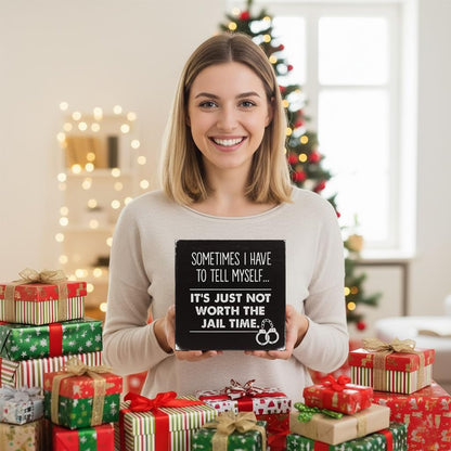 Sometimes I Have to Tell Myself Sarcastic Wood Box Sign, Rustic Home Office Decor for Desk and Shelf, Funny Self-Talk Gift for Coworkers, 5x5 Inch(Black)