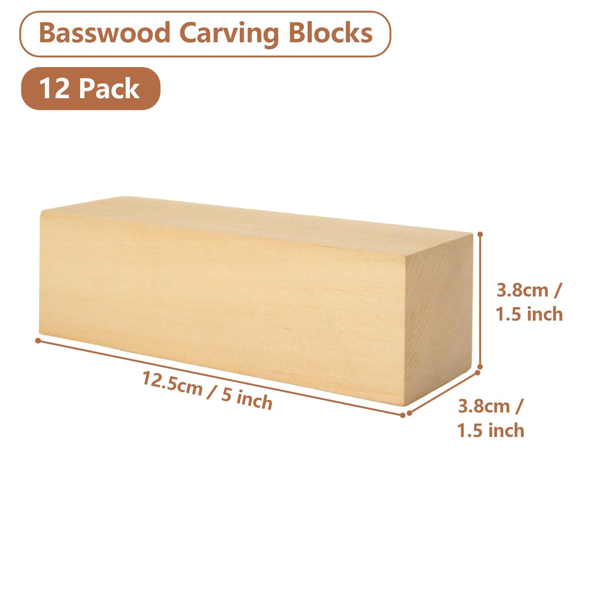 LDHHYH 12 Pack Basswood Carving Blocks Set, 5 x 1.5 x 1.5 Inch Unfinished Wood Blocks for Crafts, Unfinished Wood Squares Wooden Blocks for DIY Carving, Crafting and Whittling