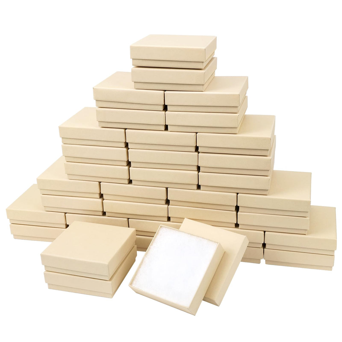 batifine Jewelry Gift Boxes, Cardboard Jewelry Boxes, 40 Pack 3.5x3.5x1 Inch, Bulk Cotton Filled Small Jewelry Boxes with Lids for Necklace Ring Bracelet Earring Display Box (Brown)