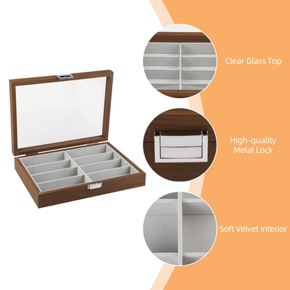 Baojulong Wooden Sunglasses Organizer Box, Eyewear Display Eyeglass Case for Men Women, Glasses Storage Box Sunglass Holder Gifts (8 Slots)