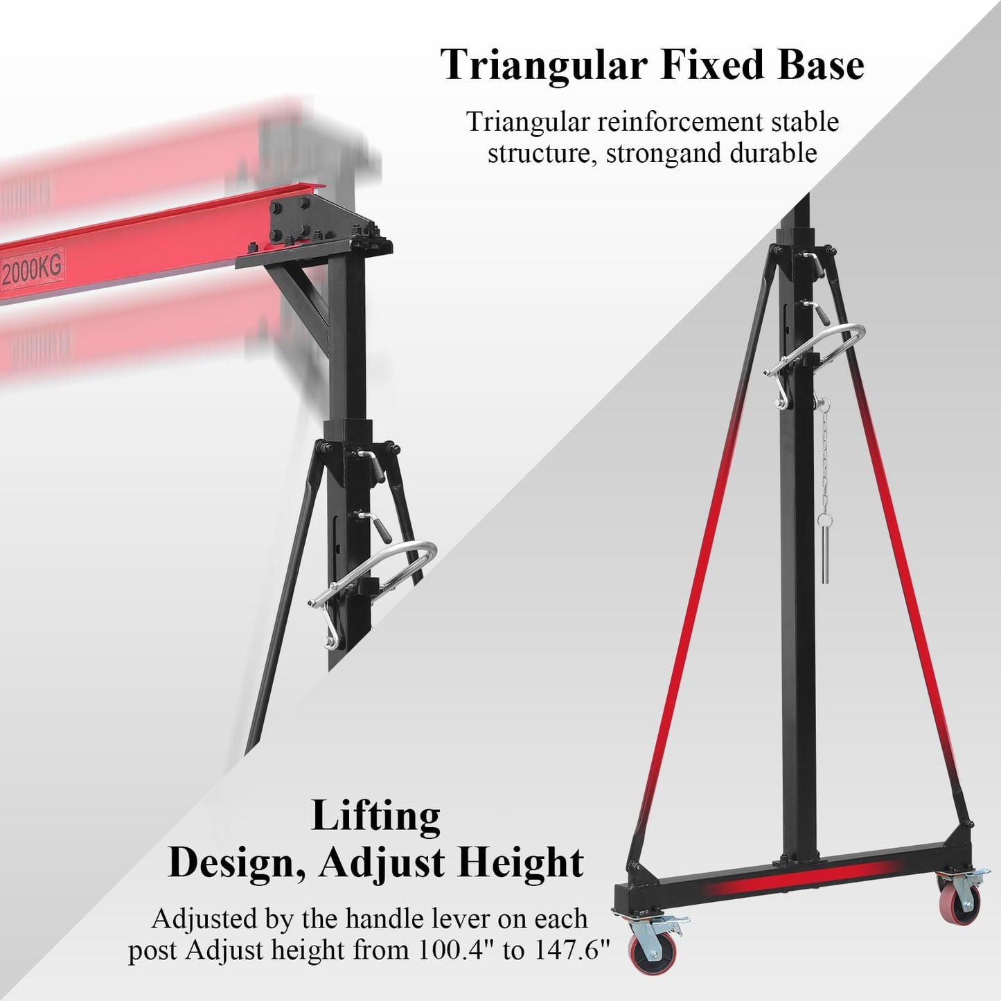 1 Ton Heavy-Duty Adjustable Gantry Crane, 2200 Lbs Capacity, 8.5Ft Span, 7.5Ft-12Ft Adjustable Height, Steel Hoist with Locking Wheels for Warehouse Workshop Garage