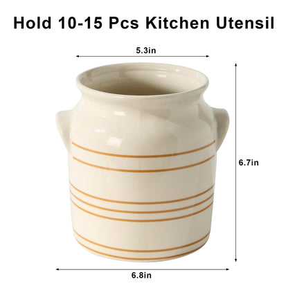 ATLZBLTCI Ceramic Farmhouse Kitchen Utensil Holder for Countertop, Rustic Cooking Utensil Holder Crock Fit for Kitchen Counter. 6*6.8*6.7 IN