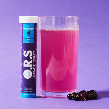 O.R.S Hydration Tablet with Electrolytes for Rehydration, Wellness, Travel, Sports & Recovery | Vegan, Gluten-Free & Low-Calorie Electrolyte Tablets with Natural Blackcurrant Flavour, 96 Tablets