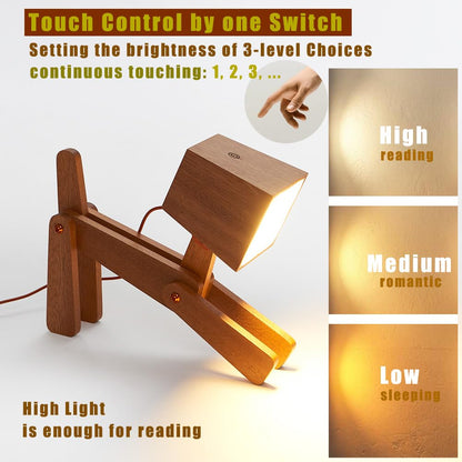 HROOME Novelty Cool Dog Lamp for Kids Room Bedroom Bedside - 3 Levels Dimmable Touch Control Wood Table Lamp Warm White Desk Light Gifts for Living Space Office Farmhouse Dorm (Mini-Sapele Color)