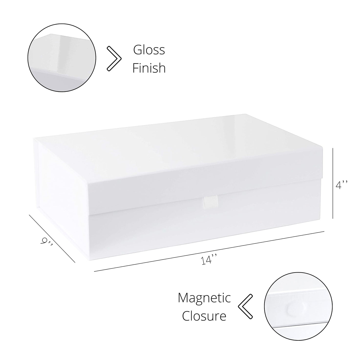 Purple Q Crafts White Hard Gift Box With Magnetic Closure Lid 14" x 9" x 4" Rectangle Favor Boxes With White Glossy Finish (1 Box)