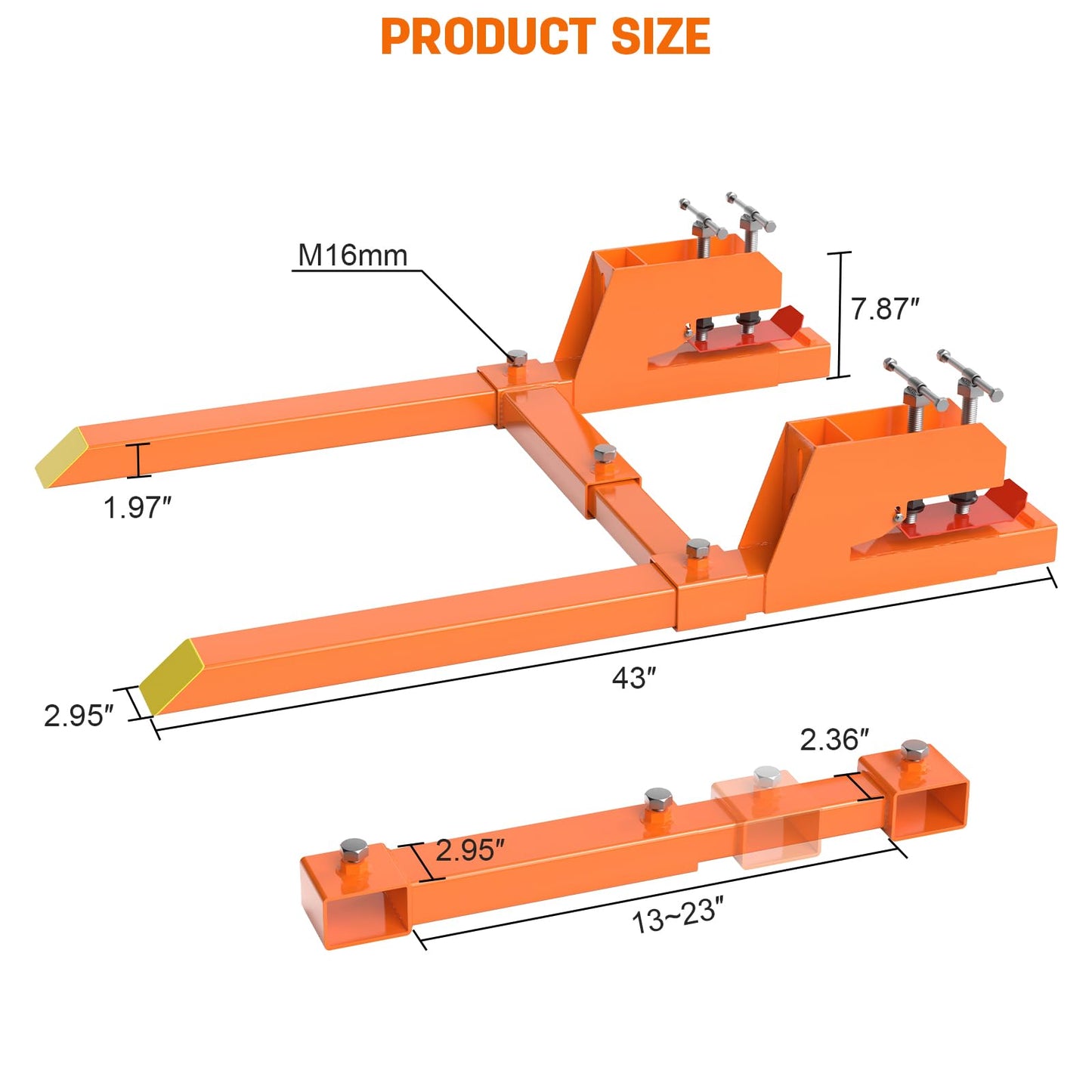 2026 Upgraded 43" Tractor Bucket Forks,Clamp on Pallet Forks with Anti-Slip Tongue 2000LBS,Twin Screw Design,Adjustable Stabilizer Bar,Heavy Duty Skid Steer Pallet Forks for Tractor Bucket Loader