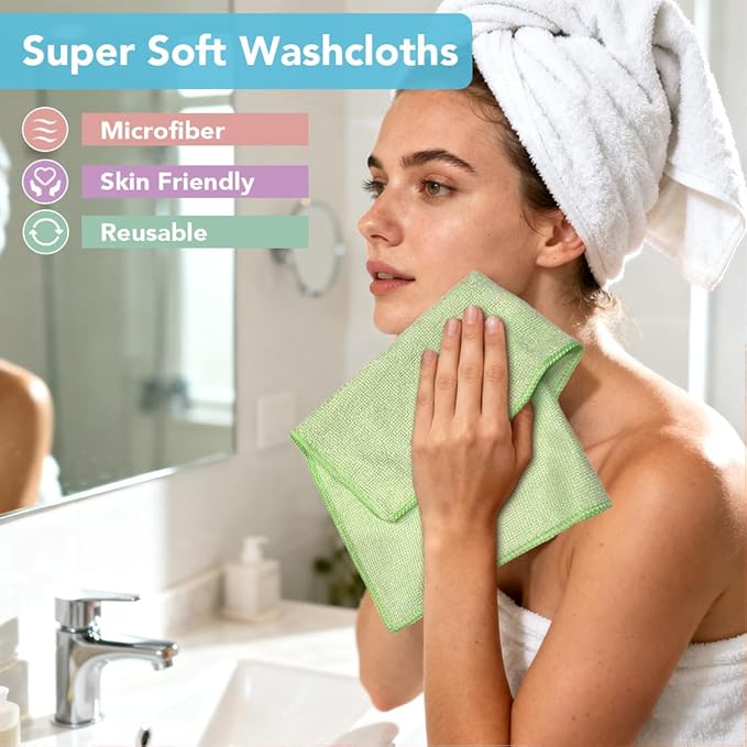 Orighty Washcloths, 20 Pack Microfiber Face Towels, Highly Absorbent and Soft