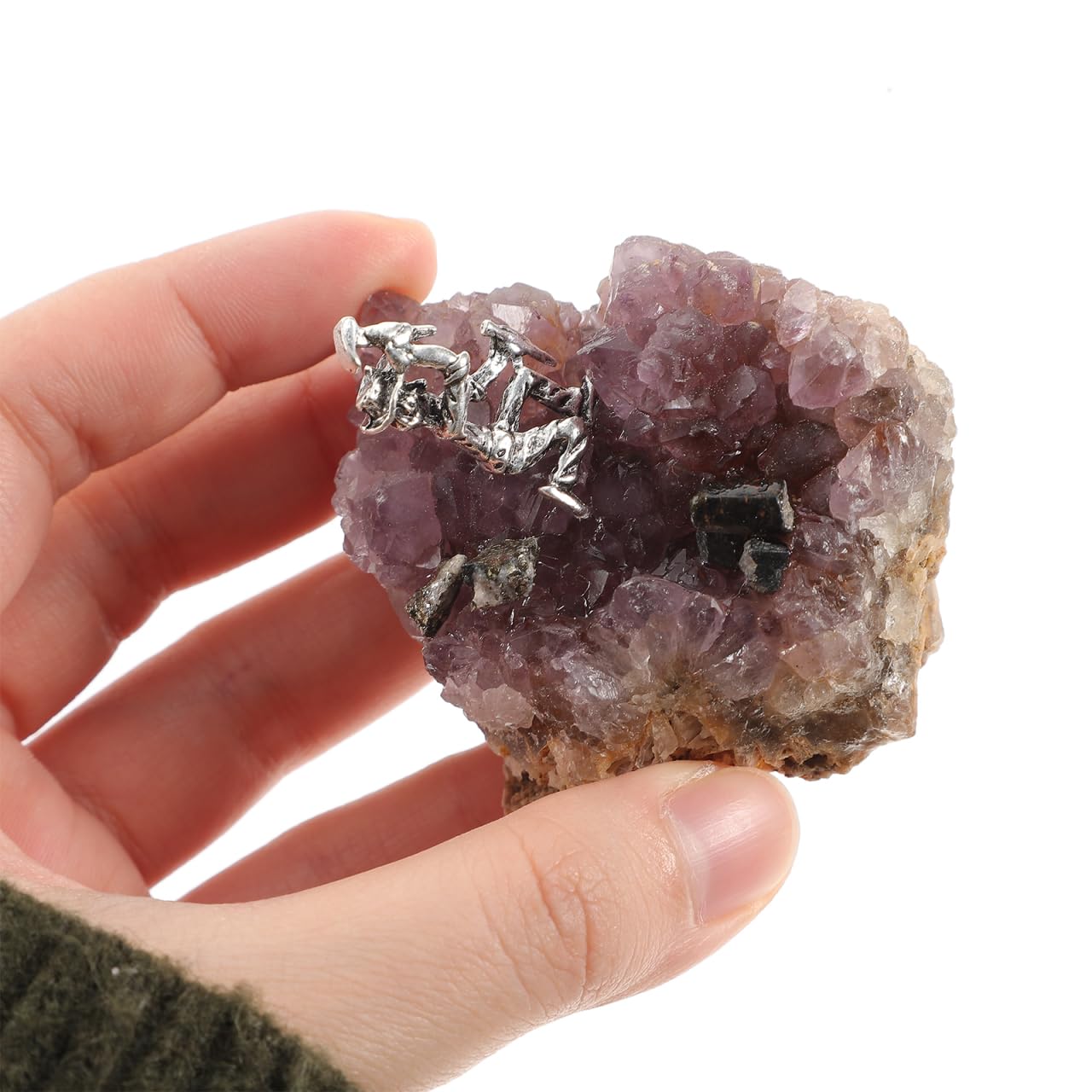 GOOHOCHY Natural Amethyst Cluster Ornament Miner Figurine Decor 2.55X2.36X1.65In Crystal Desktop Gemstone Decor for Home and Office Healing