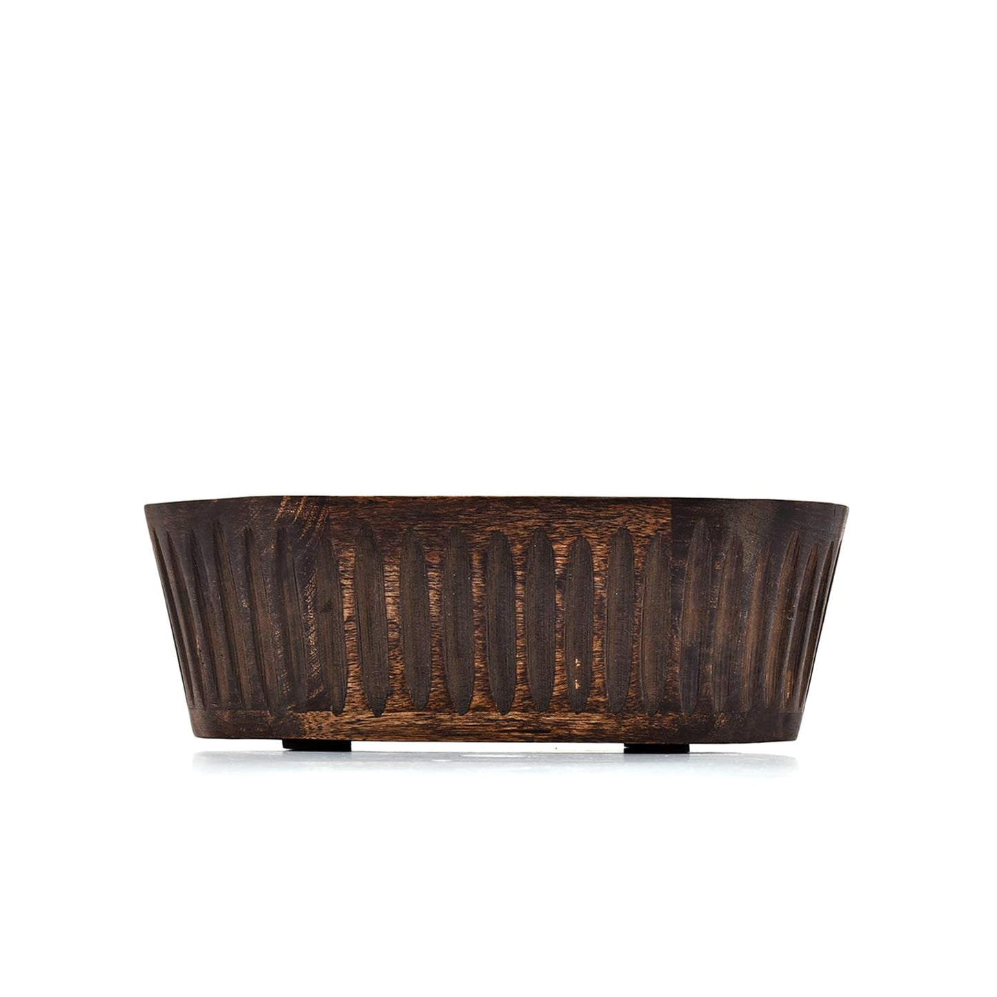 Kaizen Casa Decorative Mango Wood Bowl in Black Japan Finish – Elegant Rustic Centerpiece for Home, Restaurant & Café Tabletop Displays (10" X 6" X 3")