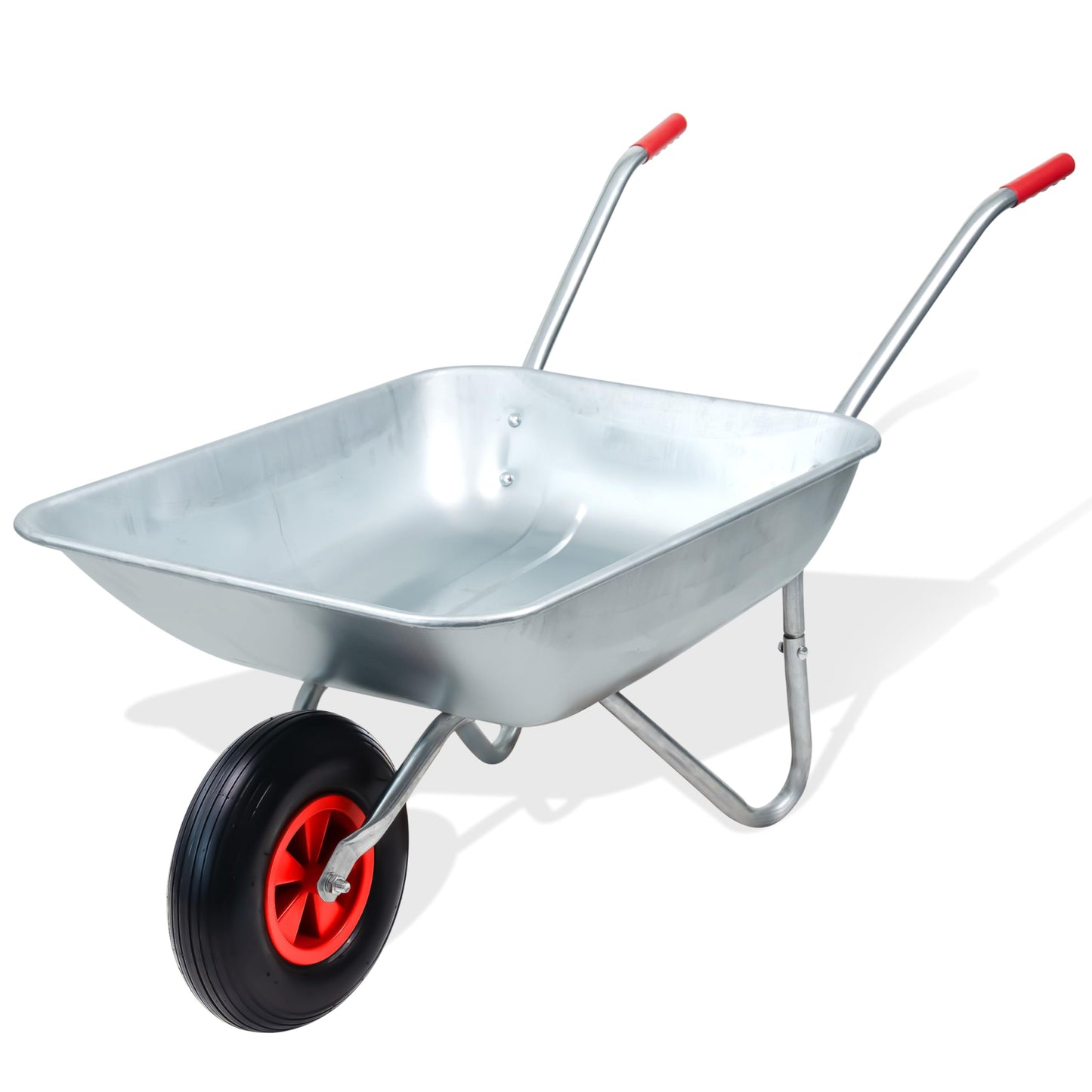 Crystals 65L/100KG Wheelbarrow Heavy Duty Galvanised - Home Garden Cart with Pneumatic Tyre - (80L x 60W x 60H) cm Silver