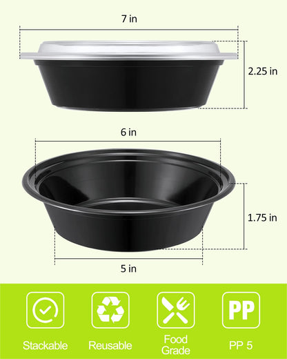 SHOPDAY Meal-Prep-Containers-65 Pack 24 oz Plastic-Food-Storage-Containers-with-Lids, Disposable-Food-Prep-Containers-Microwave-Safe, Meal-Prep-Bowls-Reusable, To-Go-Contianers-for-Lunch