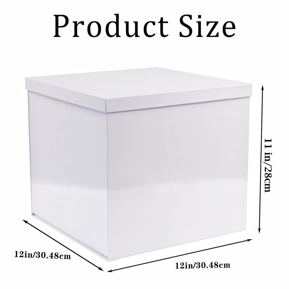 UoeRing Glossy White Large Gift Box 1Pcs 12x12x11 Inch,Gift Box with Lid for Presents Birthdays,Christmas Valentine's Day,Mother's Day, with Ribbon Card Envelope Shredded Paper Fill