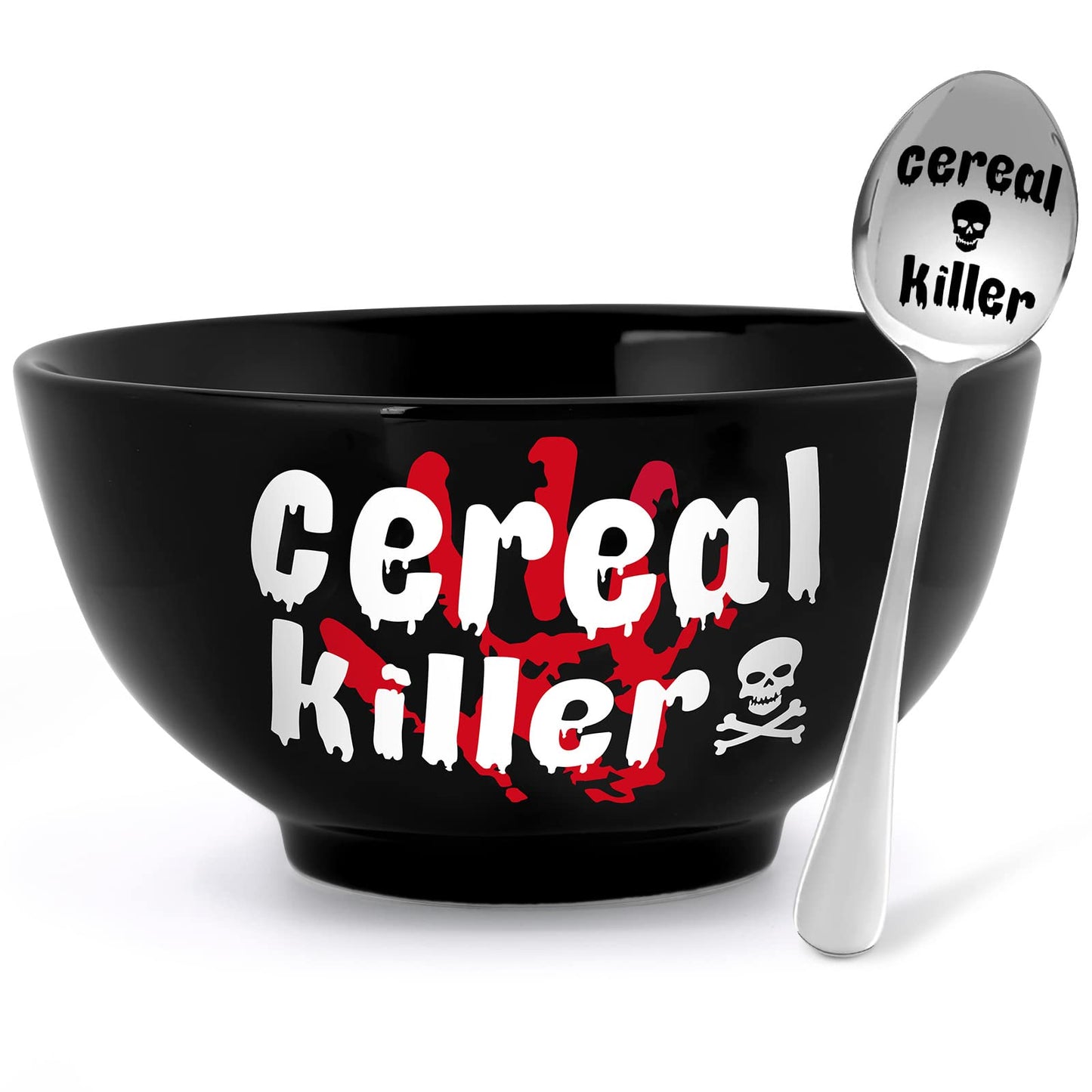 Nefelibata Black Cereal Killer Bowl and Spoon Set Halloween Man‘s Birthday Christmas Retirement Engraved Funny Gift for Him Papa's Grandfather's Uncle's Friend's Present Set of 2