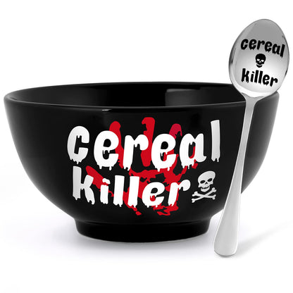 Nefelibata Black Cereal Killer Bowl and Spoon Set Halloween Man‘s Birthday Christmas Retirement Engraved Funny Gift for Him Papa's Grandfather's Uncle's Friend's Present Set of 2