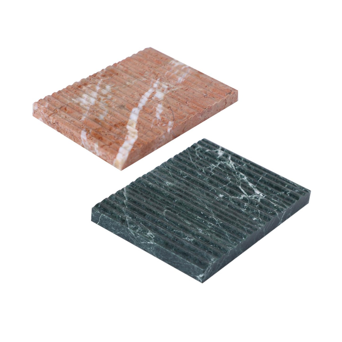 Marble Soap Dish Set of 2, Red & Green Natural Stone Soap Tray, Rectangular Soap Holder with Draining Grooves for Bathroom Shower Sink Vanity, Soap Saver Keep Soap Dry & Easy to Clean