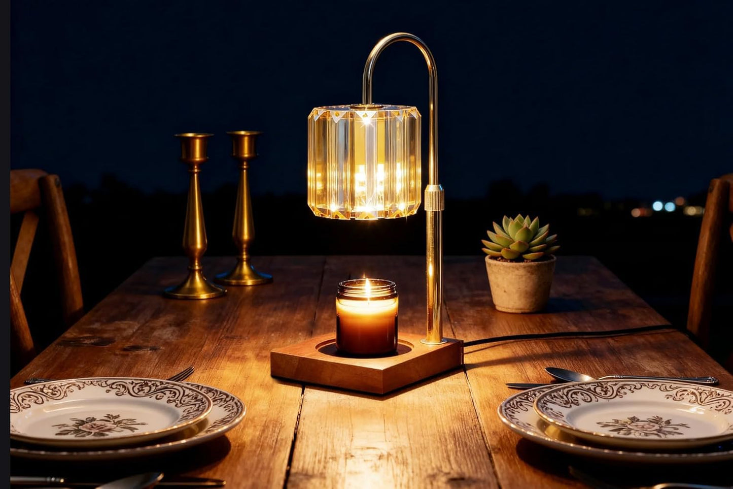Yuichoy Candle Warmer Lamp with Timer, Dimmable Electric Candles Wamer Adjustable Height, Gifts for Women Mom, Glass Modern Candle Melter Lamp, Amber